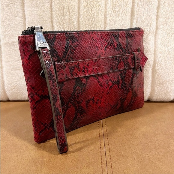 AIMEE KESTEBERG Melville Ruby Red Snakeskin Leather Clutch / Wristlet - Picture 12 of 16